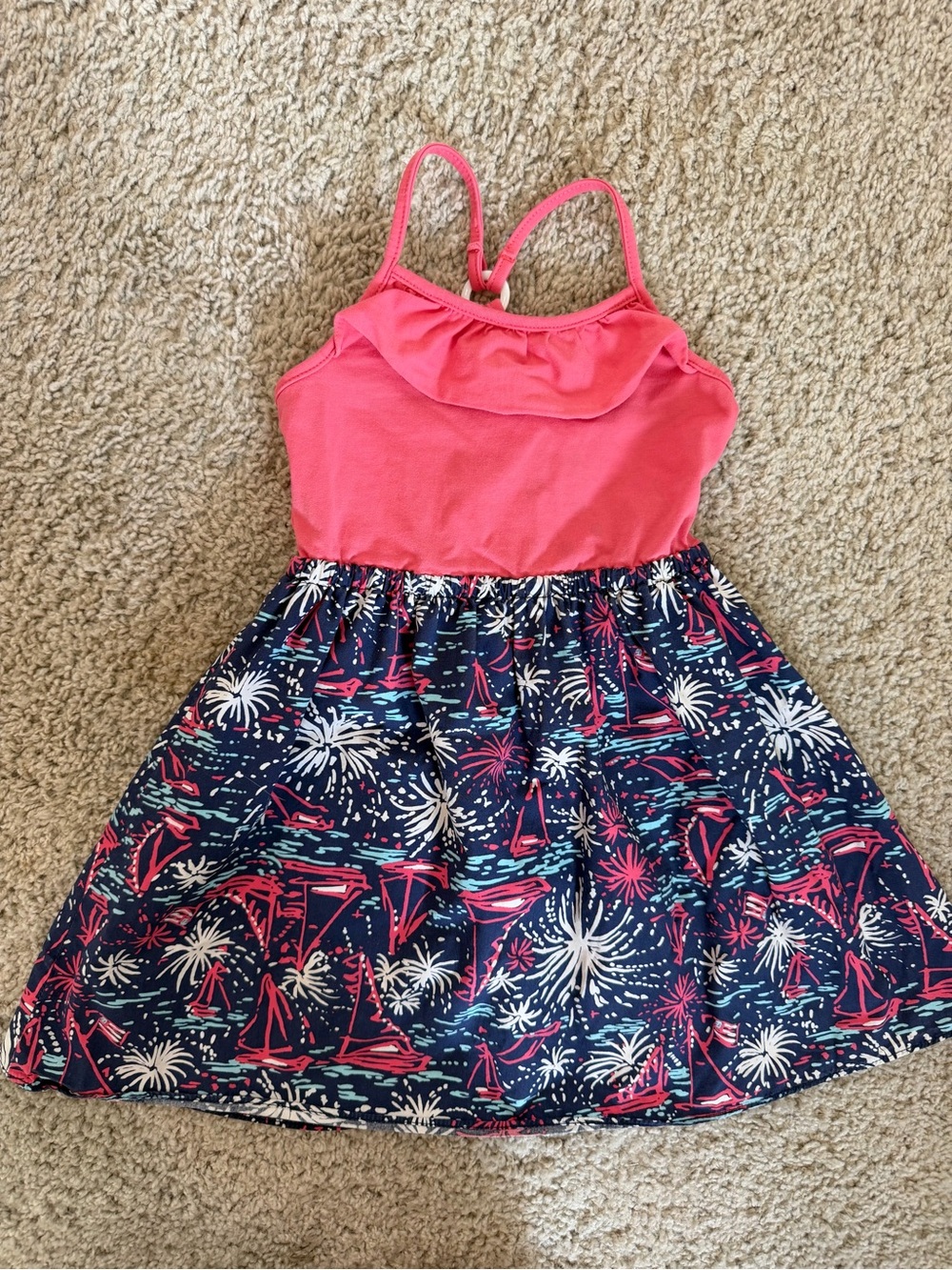 Lilly Pulitzer Pink and Navy Sailboat fireworks Print Girls Sundress